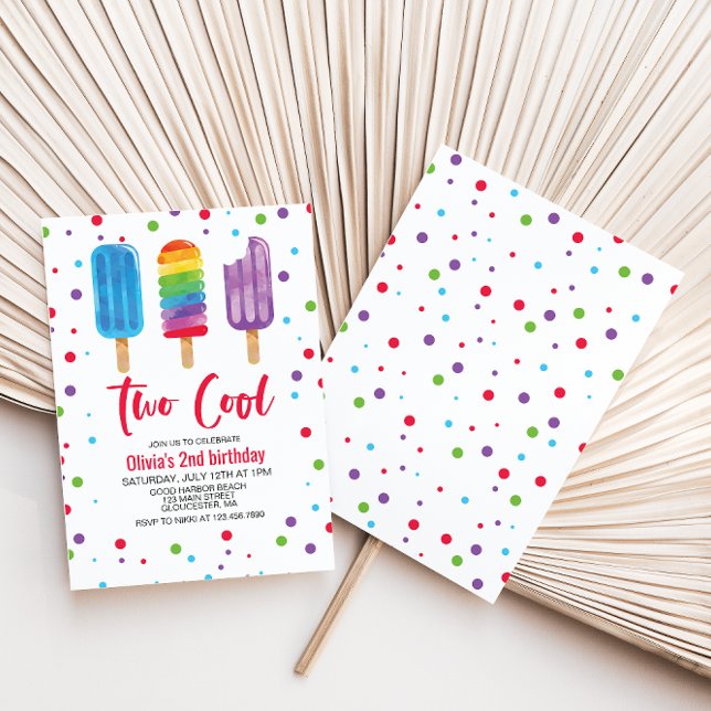 Rainbow Ice Pops Two Cool 2nd Birthday Invitation (Creator Uploaded)