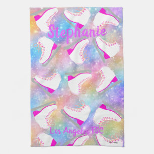 Rainbow Ice Skating Pattern Personalised  Tea Towel
