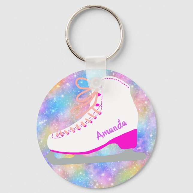 Rainbow Ice Skating Personalised Figure Skater's Key Ring (Front)