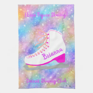 Rainbow Ice Skating Personalised Figure Skater's Tea Towel