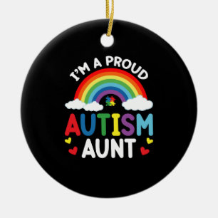 Rainbow I'm A Proud Autism Aunt Autism Awareness Ceramic Tree Decoration