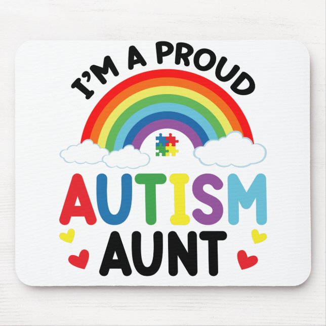 Rainbow I'm A Proud Autism Aunt Autism Awareness Mouse Mat (Front)