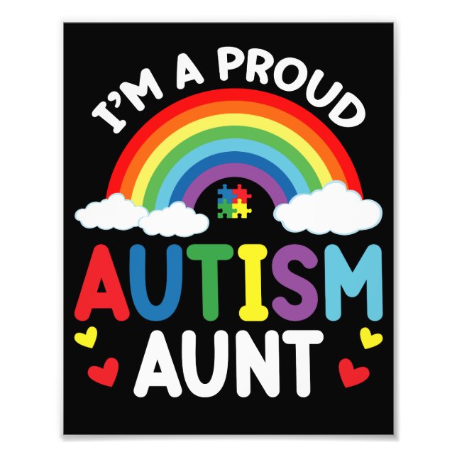 Rainbow I'm A Proud Autism Aunt Autism Awareness Photo Print (Front)