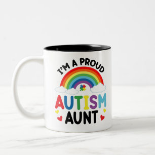 Rainbow I'm A Proud Autism Aunt Autism Awareness Two-Tone Coffee Mug