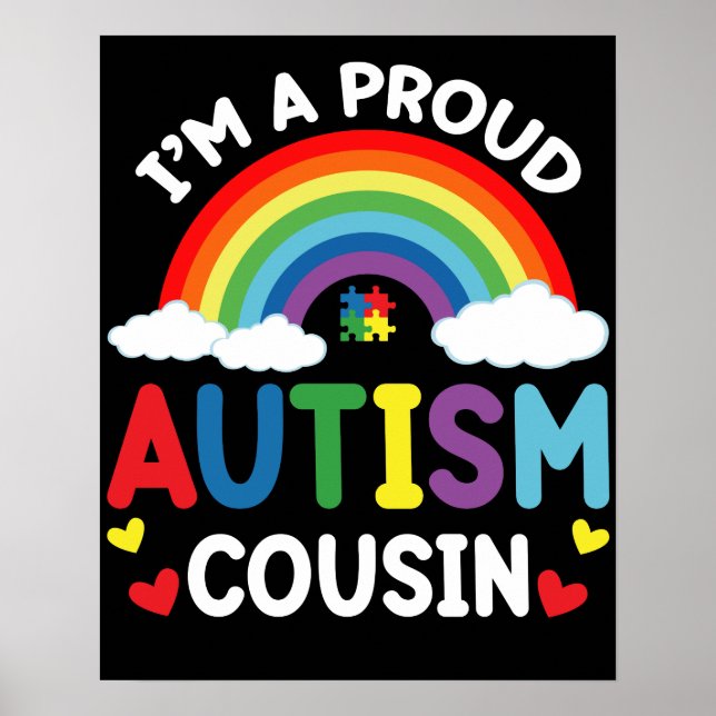 Rainbow I'm A Proud Autism Cousin Autism Awareness Poster (Front)