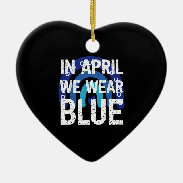 Rainbow In April We Wear Blue Autism Awareness Ceramic Tree Decoration (Front)