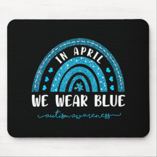 Rainbow In April We Wear Blue Autism Awareness  Mouse Mat