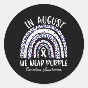 Rainbow In August We Wear Purple Overdose Awarenes Classic Round Sticker