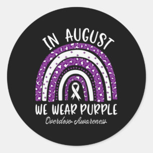 Rainbow In August We Wear Purple Overdose Awarenes Classic Round Sticker