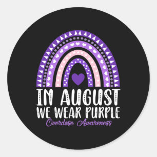 Rainbow In August We Wear Purple Overdose Awarenes Classic Round Sticker