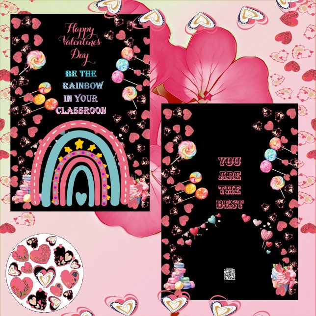 Rainbow In Classroom Candy Hearts Valentines Kids Holiday Card (Rainbow In Classroom Candy Hearts Valentines Kids Holiday Card)