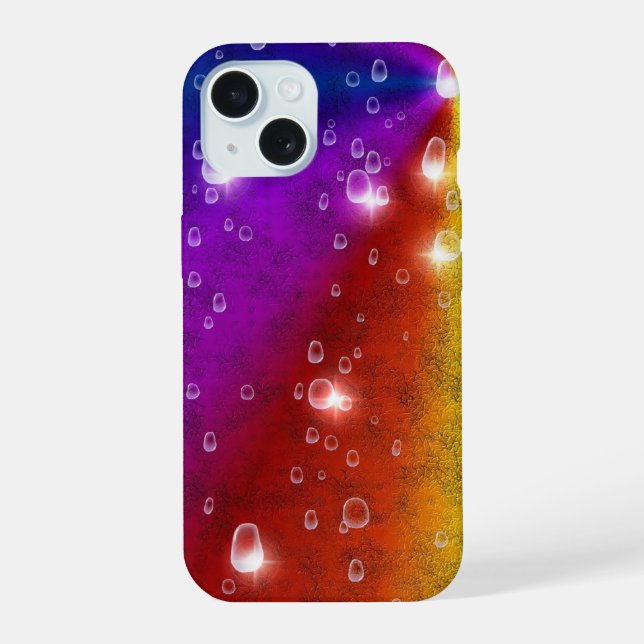 Rainbow in Elephant Skin Leather Optik , Raindrops iPhone 15 Case (Back)