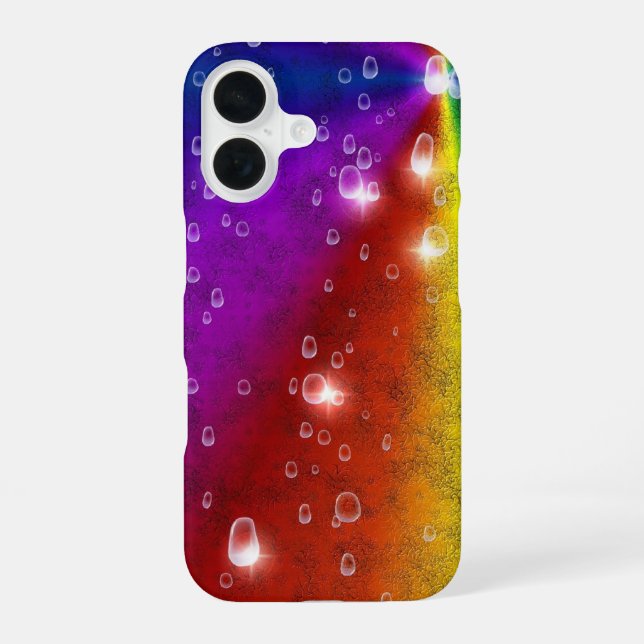 Rainbow in Elephant Skin Leather Optik , Raindrops iPhone 16 Case (Back)