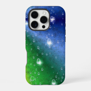 Rainbow in Elephant Skin Leather Optik & Raindrops iPhone 16 Pro Case