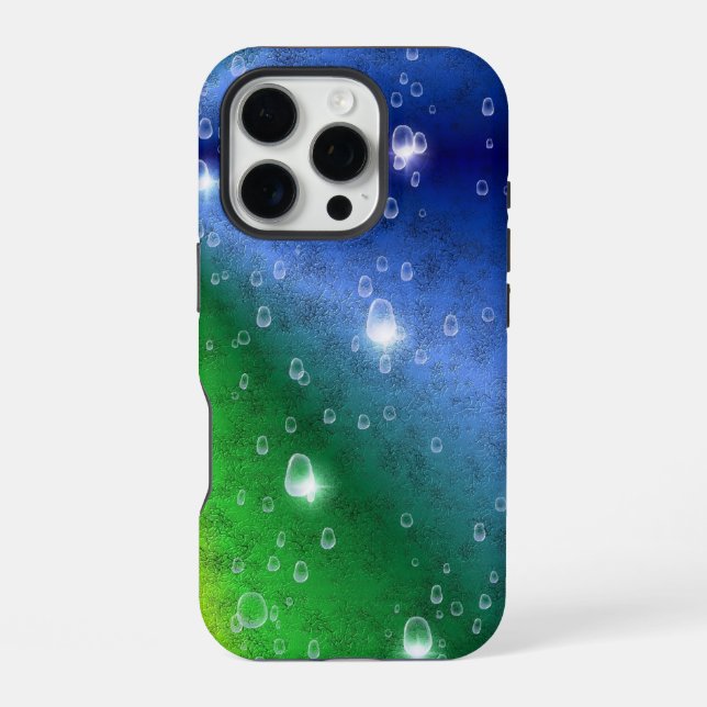 Rainbow in Elephant Skin Leather Optik & Raindrops iPhone Case (Back)