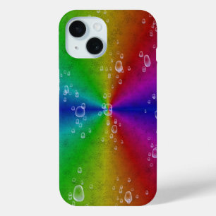 Rainbow in elephant skin leather optik with drops iPhone 15 case