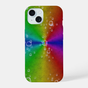 Rainbow in elephant skin leather optik with drops iPhone 15 case