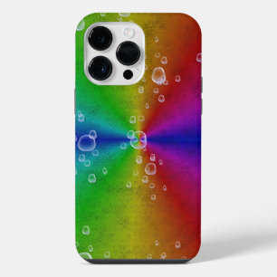 Rainbow in elephant skin leather optik with drops iPhone 14 pro max case