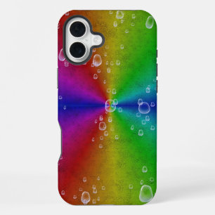 rainbow in elephant skin leatheroptik & raindrops iPhone 16 plus case