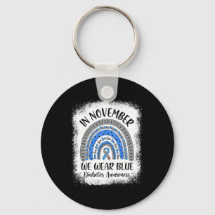 Rainbow In November We Wear Blue Diabetes Awarenes Key Ring
