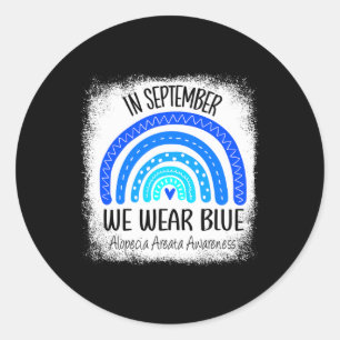Rainbow In September We Wear Blue Alopecia Areata Classic Round Sticker