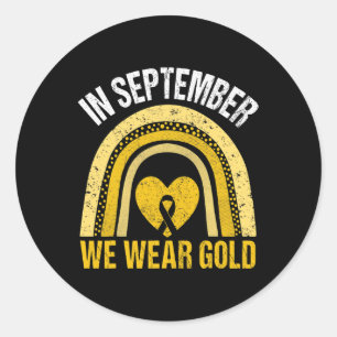 Rainbow In September We Wear Gold Childhood Cancer Classic Round Sticker