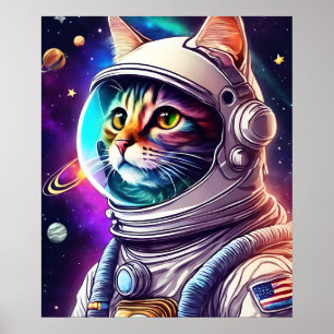 Rainbow in Space Cat, Astronaut Cat Digital Art Poster