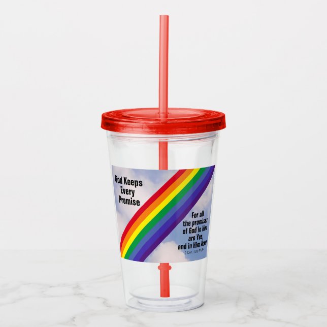Rainbow in the Sky Inspirational Bible Verses Cute Acrylic Tumbler (Front)