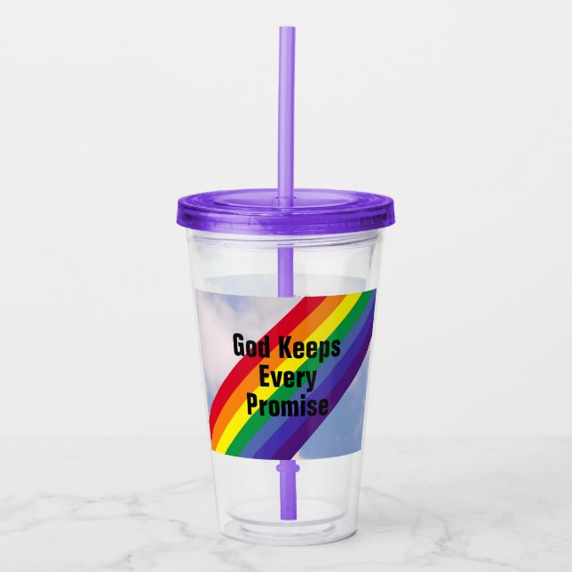 Rainbow in the Sky Inspirational Bible Verses Cute Acrylic Tumbler (Front)