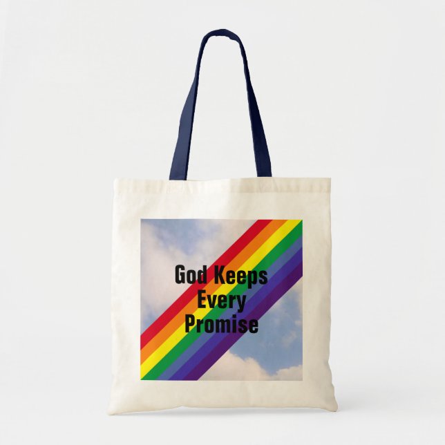 Rainbow in the Sky Inspirational Bible Verses Cute Tote Bag (Front)