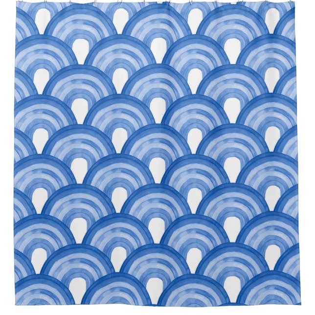 Rainbow in watercolor - blue pattern shower curtain (Front)