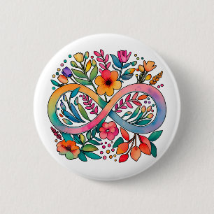  Rainbow Infinity Watercolor Flowers Autism 6 Cm Round Badge