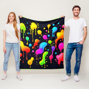 Rainbow Ink Paint Splashes Fleece Blanket