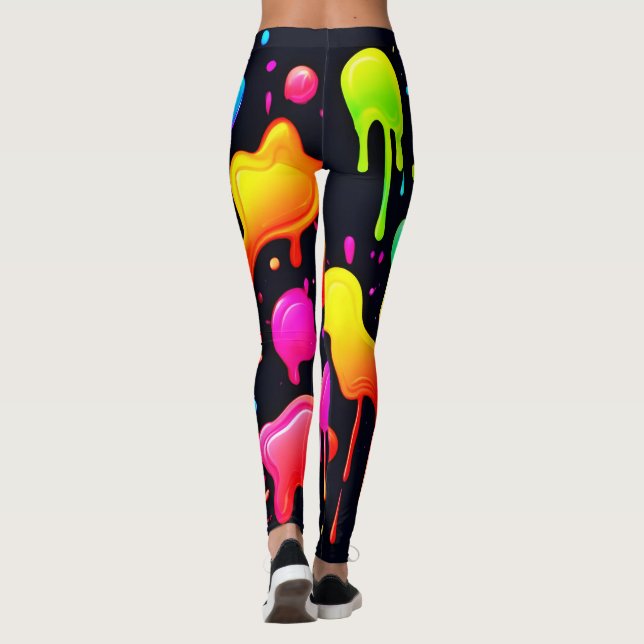 Rainbow Ink Paint Splashes Leggings (Back)