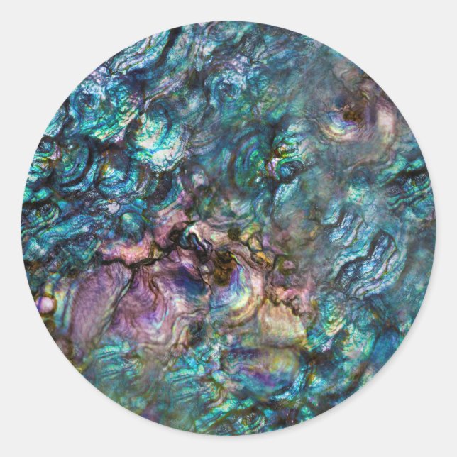 Rainbow Iridescent Abalone Sea Shell Beach Classic Round Sticker (Front)