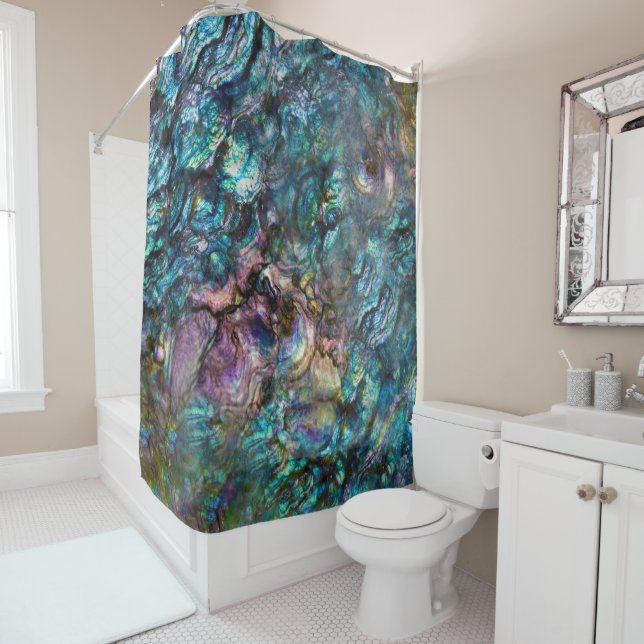 Rainbow Iridescent Abalone Sea Shell Shower Curtain (In Situ)