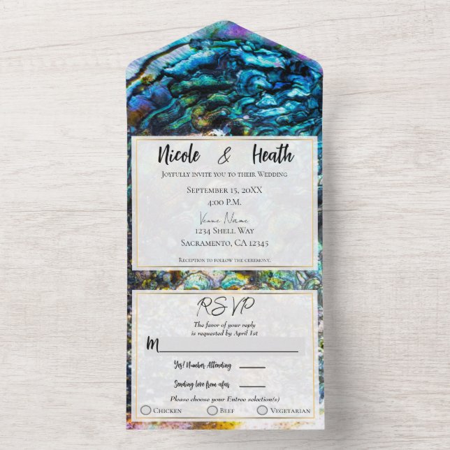 Rainbow Iridescent Abalone Sea Shell Wedding   All In One Invitation (Inside)