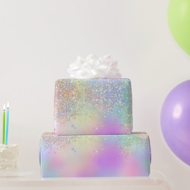 Rainbow Iridescent Foil and Holographic Glitter  Wrapping Paper (Party Gifts)