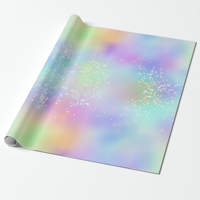 Rainbow Iridescent Foil and Holographic Glitter Wrapping Paper (Unrolled)