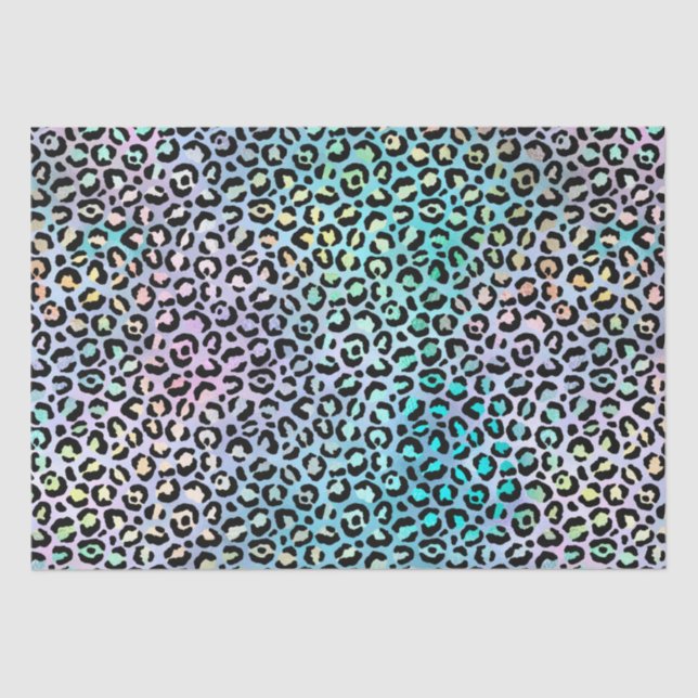 Rainbow Iridescent Gradient and Leopard Spots Tissue Paper (Front)