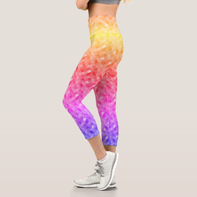 Rainbow Iridescent Jewel Look Geometric Pattern Capri Leggings (Left)