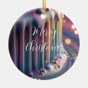 Rainbow Iridescent Liquid Drips Christmas Ceramic Tree Decoration