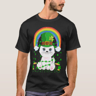 Rainbow Irish Shamrock Cat St Patrick's Day T-Shirt