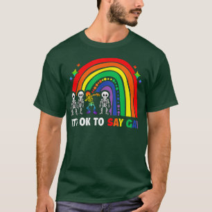 Rainbow It's Ok To Say Gay Dabbing Skeleton LGBT P T-Shirt