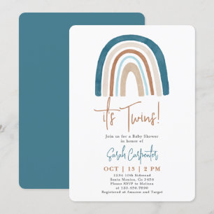 Rainbow it's Twins Baby Shower Boy Invitation