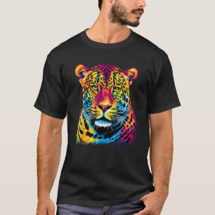 Rainbow Jaguar Big Cat Lover Print Graphic Abstrac T-Shirt