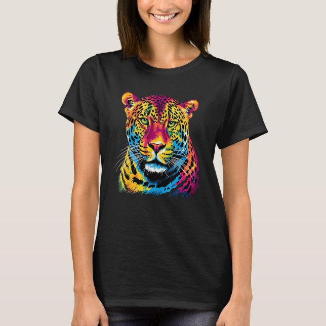 Rainbow Jaguar Big Cat Lover Print Graphic Abstrac T-Shirt (Front)