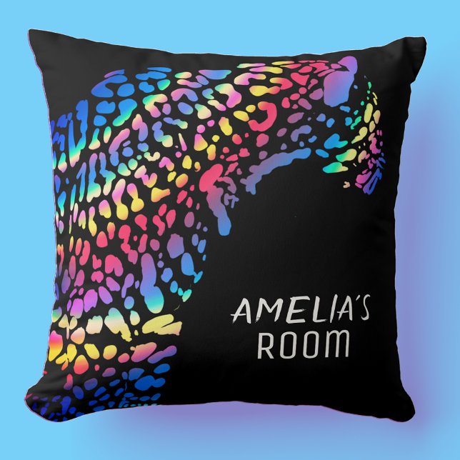 Rainbow Jaguar Kids Monogram Bedroom Cushion (Creator Uploaded)