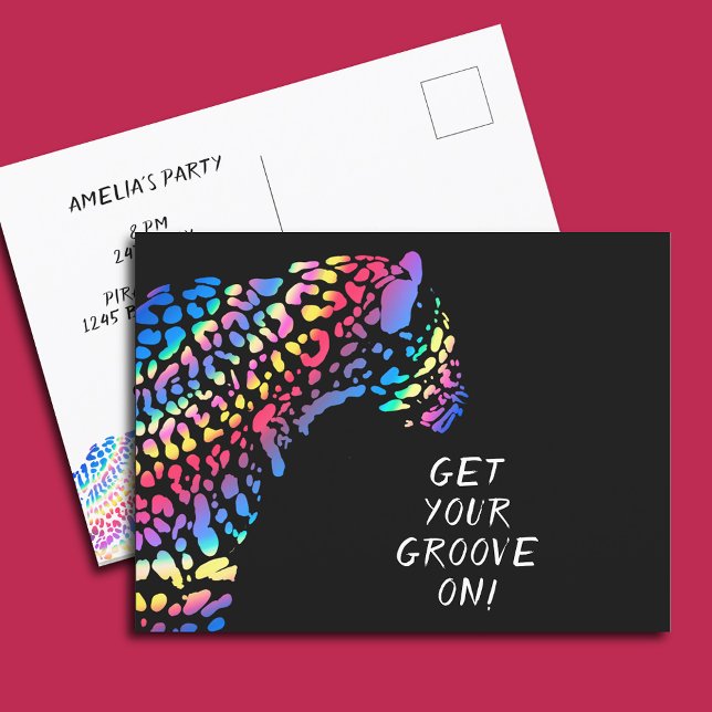 Rainbow Jaguar Party Invitation Postcard (Creator Uploaded)