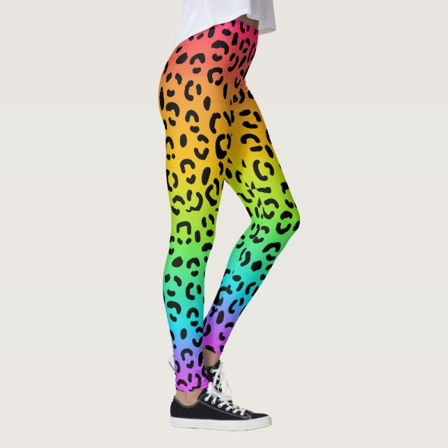 Rainbow Jaguar Spots Animal Print Leggings (Right)